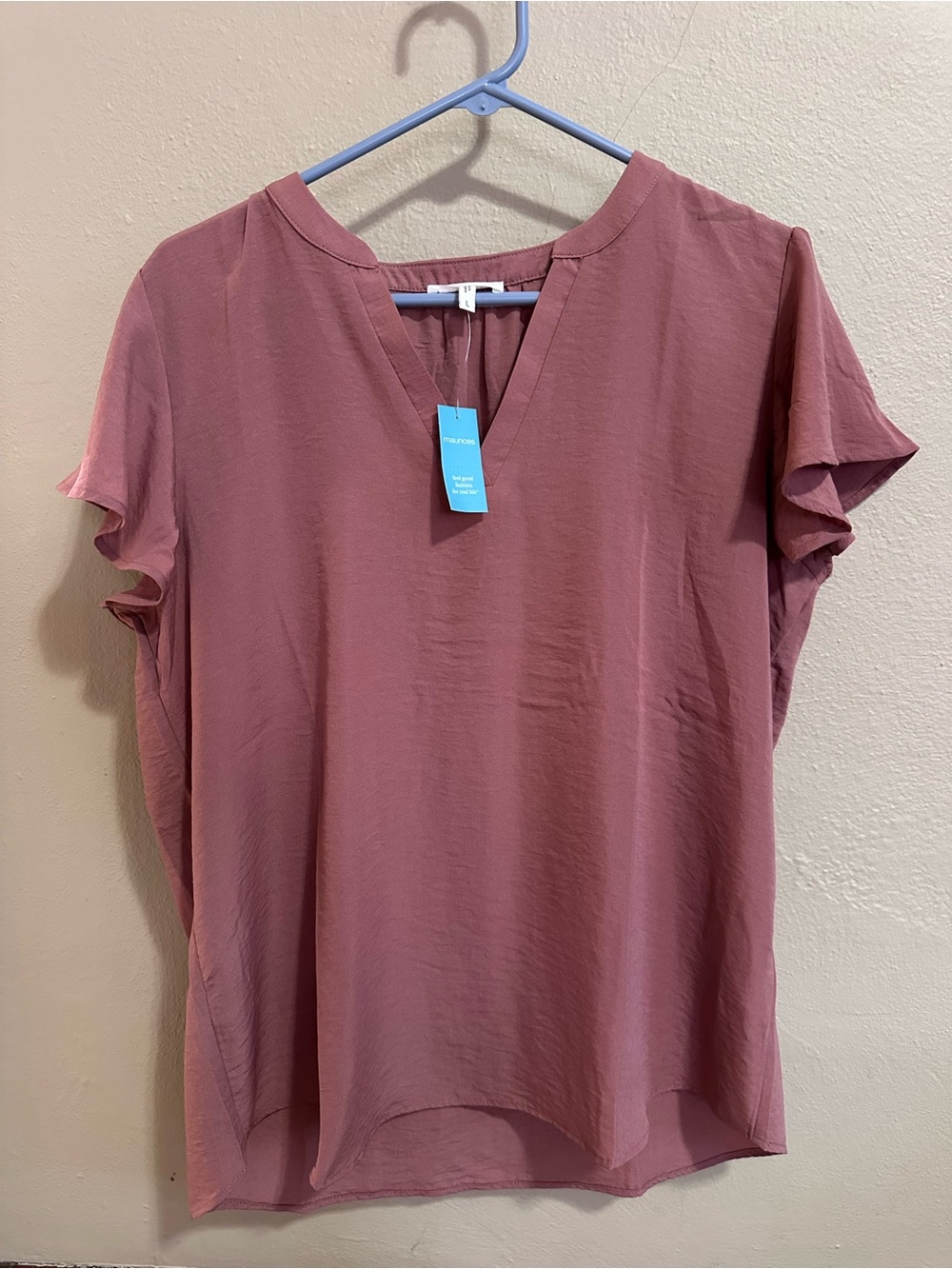 Maurices Dusty Rose V-Neck Flutter Sleeve Blouse